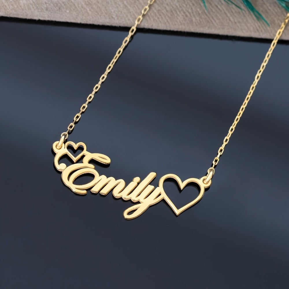 Custom Heart and Name Necklace  Elegant 18K Golden plated Plated 201 Stainless Steel Pendant Durable  Waterproof  Personalized Name Tag  Ideal Gift for Valentine's Day  Mother's Day  Father's Day  Birthdays  and Special Occasions  for Teenager