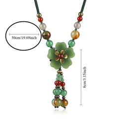 Ethnic Chinese Style Adjustable Alloy & Agate Bead Necklace with Floral Petal Pendant   Green & Red Beads for Women  Daily Wear & Holiday Jewelry  Lunar New Year Gift  Beaded Jewelry  Festive Accessory  Vibrant Accessory  Goldtoned Hardware  Seasonal Acce