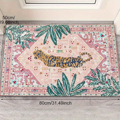 1Pc Tiger And Plant Pattern Printed Doormat Entryway Dining