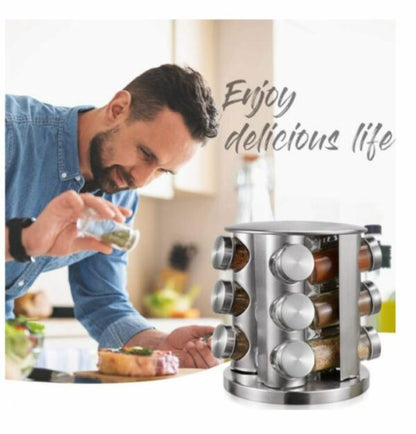 T01 Stainless Steel 12 Jar Rotating Spice Rack