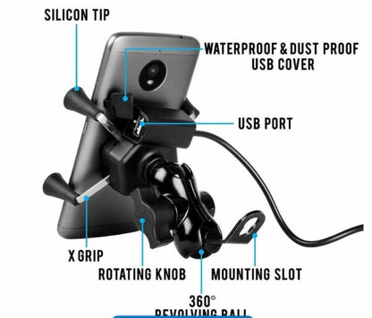 SE088 Universal X Grip Waterproof Motorbike Phone Holder Bracket With USB Port