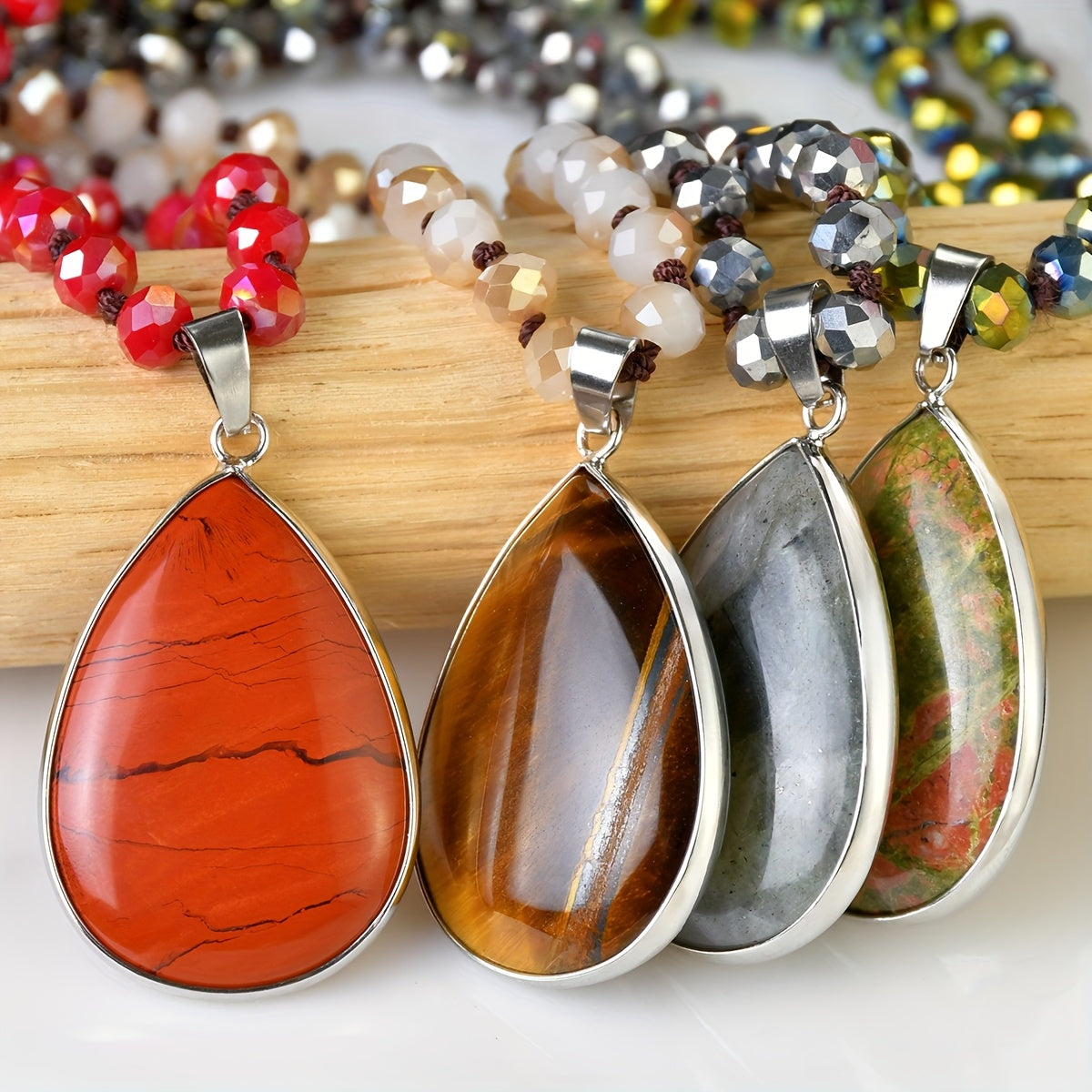 Handmade Natural Stone Beaded Long Necklace   Boho Chic Multicolor Labradorite  Tiger Eye  Rose Quartz  Lapis Lazuli & Unakite Pendant Jewelry for Women  Birthstone Gift  Vacation & Casual Attire