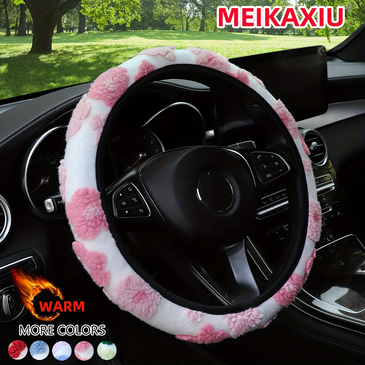 1pc MEIKAXIU Winter Plush Flower Design Flannelette Car Steering Wheel Cover  Universal Fit for 36.83 38.1 cm Wheels  Comfortable Warmth  No Inner Circle  Suitable for Men and Women