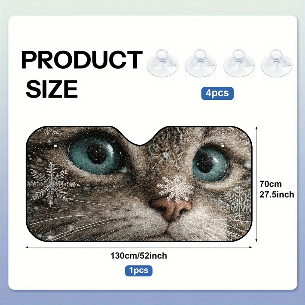 1pc Winter Owl Windshield Sunshade   UV Blocking & Heat Reflective Car Window Shade with Snowy Owl Eyes Design  Foldable Sunshade for SUVs  Trucks  Cars   Fit Windshield Cover  Durable Polyester Sunshade for Cold Weather Driving  Vehicle Sun Protection  E