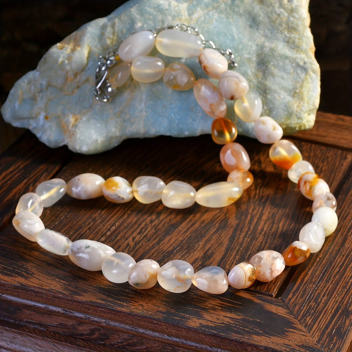 Handmade Boho Natural Stone Bead Necklace   Multicolor Irregular Smooth Gemstones  Lightweight Choker for Women  Vacation & Everyday Jewelry  Bohemian Summer Fashion Accessory  Boho Jewelry  Elegant Bead Design