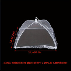 Collapsible Mesh Food Cover Tent   Portable Anti Fly & Mosquito Umbrella for Kitchen  Picnics  BBQs  and Outdoor Dining   White Lace Design  Easy Pop Up Netting for Large Bowls  Hand Washable  Kitchen Food Protector | Airy Food Cover | Sturdy Frame Constr