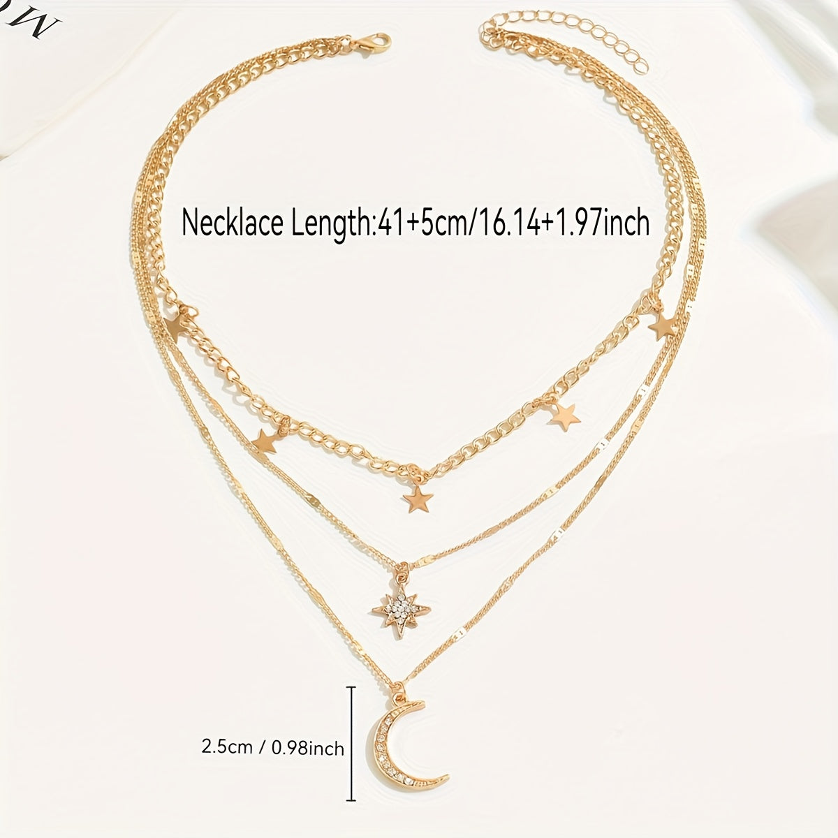 An Elegant Bohemian Style Multi Layer Golden Necklace with Star and Moon Pendants   Perfect Gift for Friendship  Suitable for Gifting and Casual Attire  For Teenager