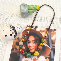 Women's Bohemian Handmade Clay Bead Necklace   Adjustable Turquoise/Green/Blue/Grey/Black/Marble Beads  Boho Ceramic Jewelry Gift for December Birthdays  Valentine’s Day  Everyday & Party Wear  Earth Tone All Season Accessory