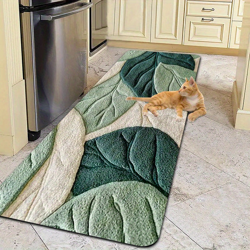1Pc Spring Green Leaf Pattern Flannel Door Mat 100%