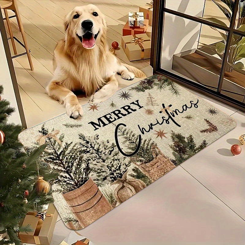 1Pc Vintage Farmhouse Christmas Doormat With "Merry Christmas" Text