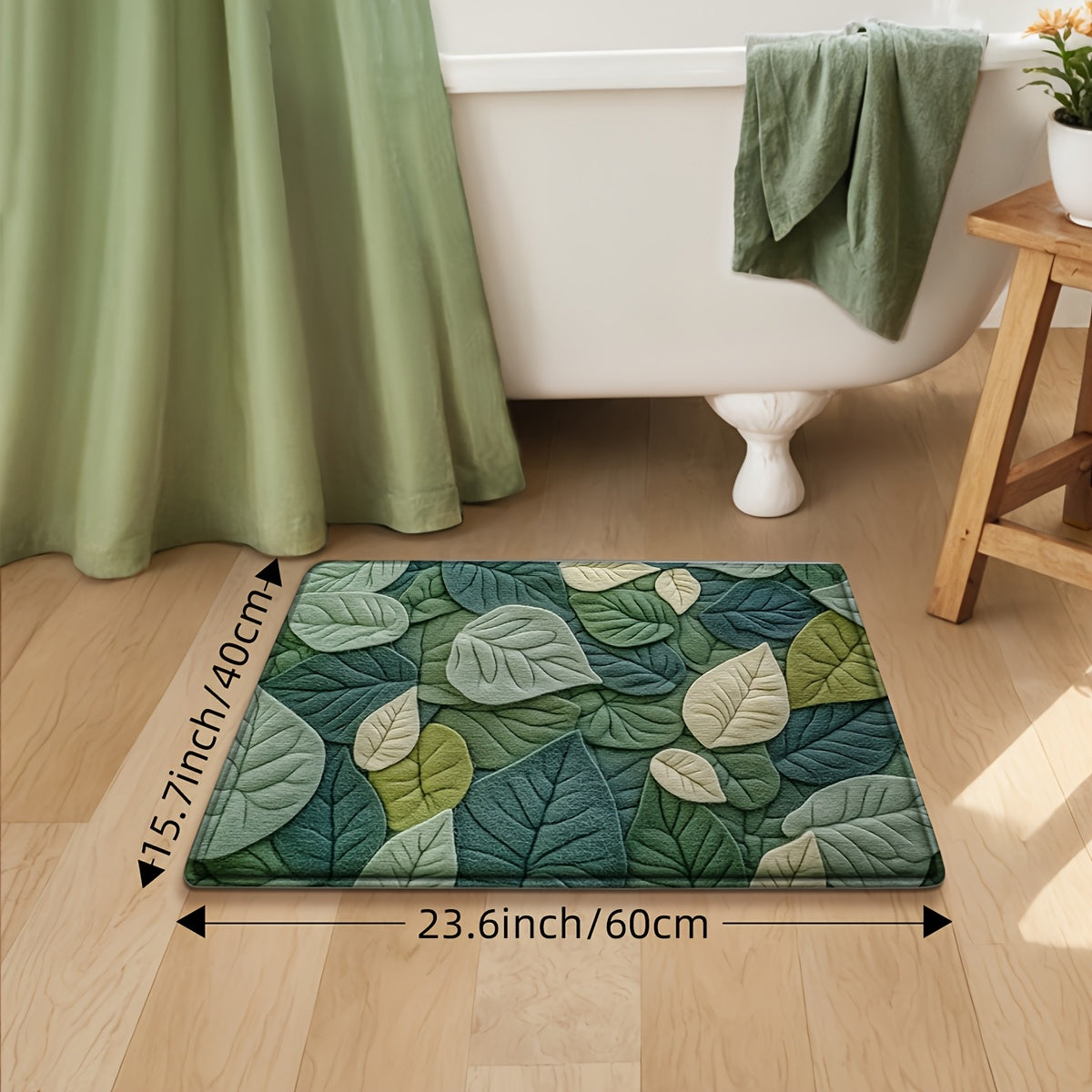 1pc DAJIANG Leaf Pattern Bath Mat   Soft  Absorbent  Non Slip Bathroom Rug for Shower  Bathtub  and Sink  Green Leaf Design  Machine Washable Polyester  Home Decor for Spring and Summer  Shower Accessory | Vibrant Bathroom Mat | Machine Washable Mat