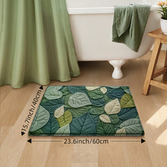 1pc DAJIANG Leaf Pattern Bath Mat   Soft  Absorbent  Non Slip Bathroom Rug for Shower  Bathtub  and Sink  Green Leaf Design  Machine Washable Polyester  Home Decor for Spring and Summer  Shower Accessory | Vibrant Bathroom Mat | Machine Washable Mat