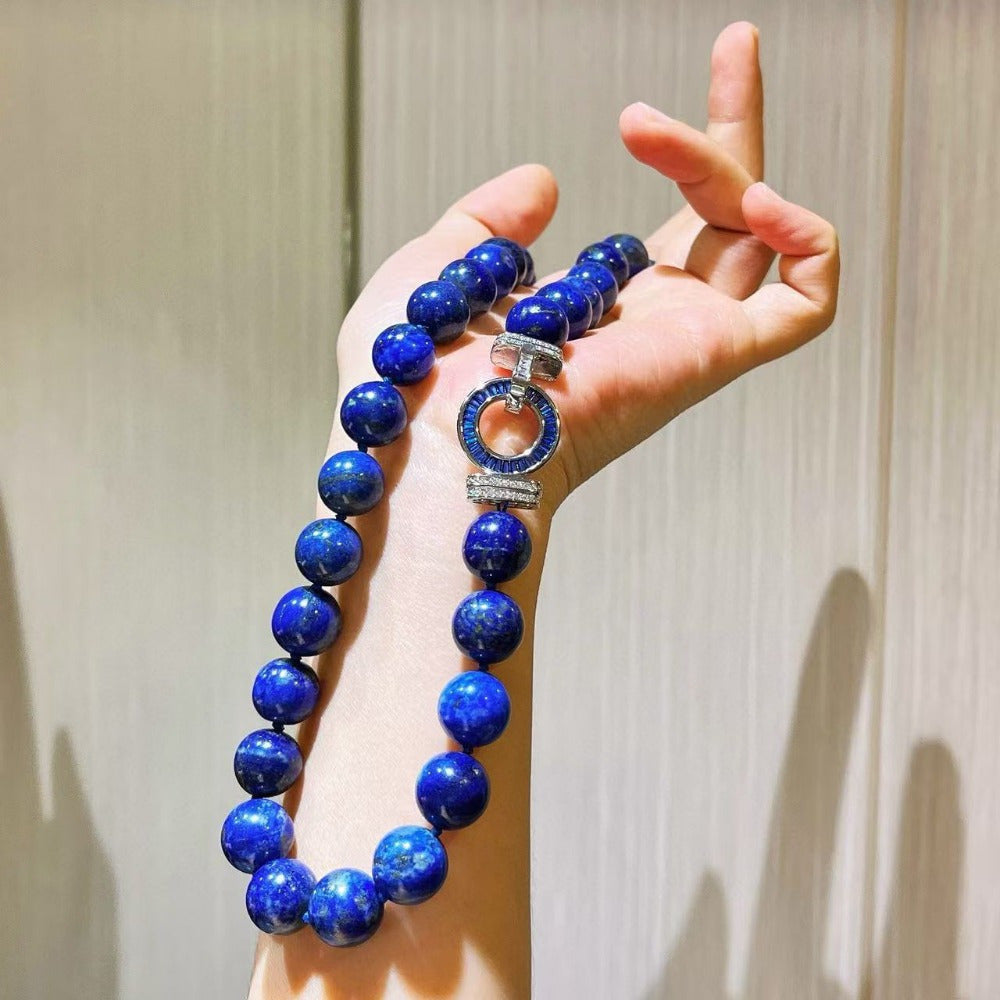2025 Summer New Arrival 12mm Natural Lapis Lazuli Necklace   Iffé Klein Blue Spirit Design  Handmade Bohemian Jewelry for Women  Elegant Gift for Birthdays  Business Dinners & Parties