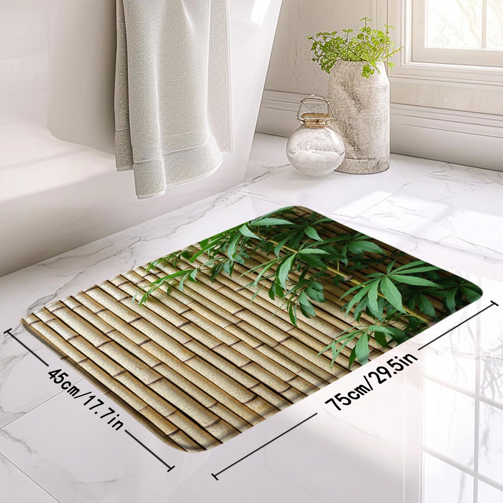 1 Serene Bamboo Bath Mat   Natural Beige Bamboo with Green Stems  Featuring a Soft Blanket Texture And a Non Slip Polyester Backing  Perfect for Bathroom Decor  Bath Mat | Tranquil Design | Soft Textured Mat