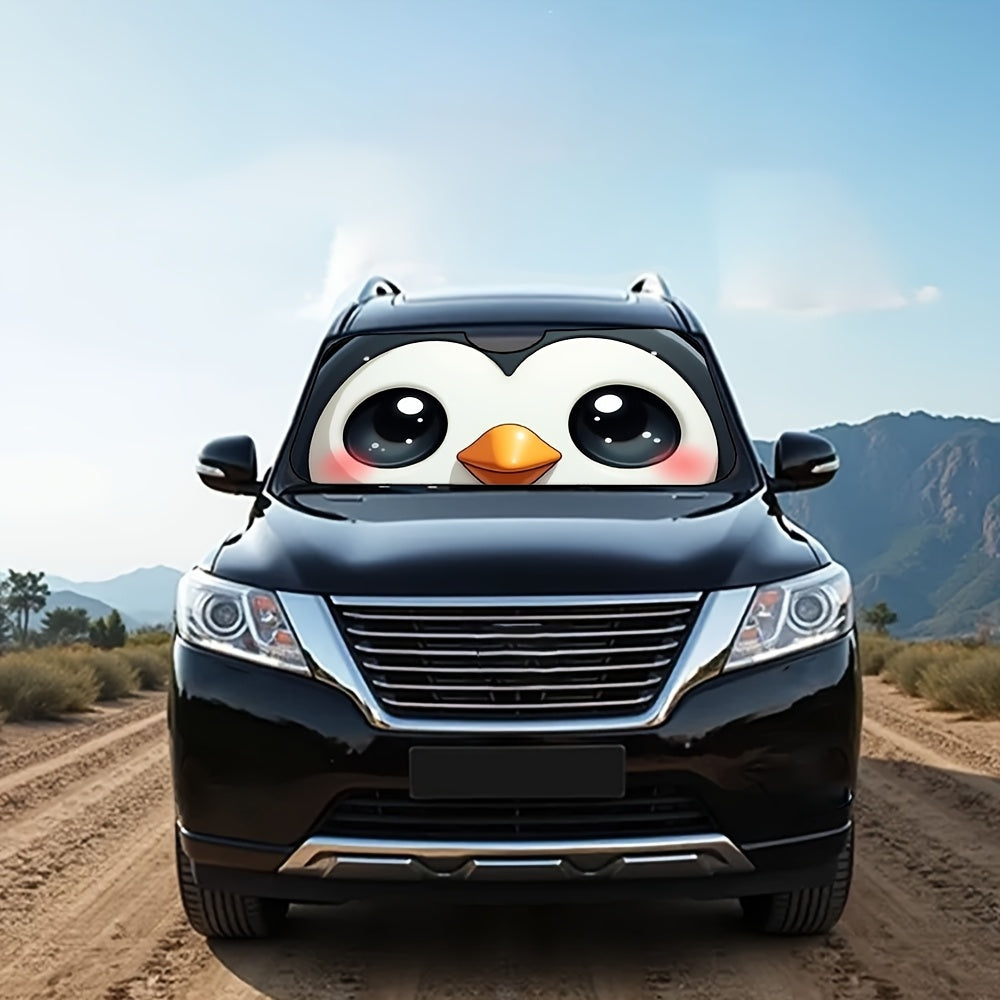 1pc Cute Big Eye Penguin Car Windshield Sunshade   Foldable Fit for SUV & Truck Front Windows  UV Protection & Heat Reduction  Adorable Cartoon Design with Expressive Eyes  Durable Automotive Accessory  Vehicle Heat Shield | Quality Reflective Material  P
