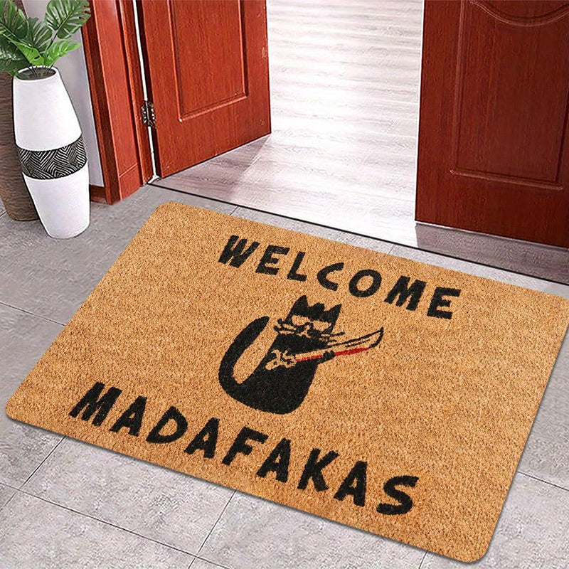 1Pc Gothic Black Cat Welcome Mat 1.02Cm Thick Fleece