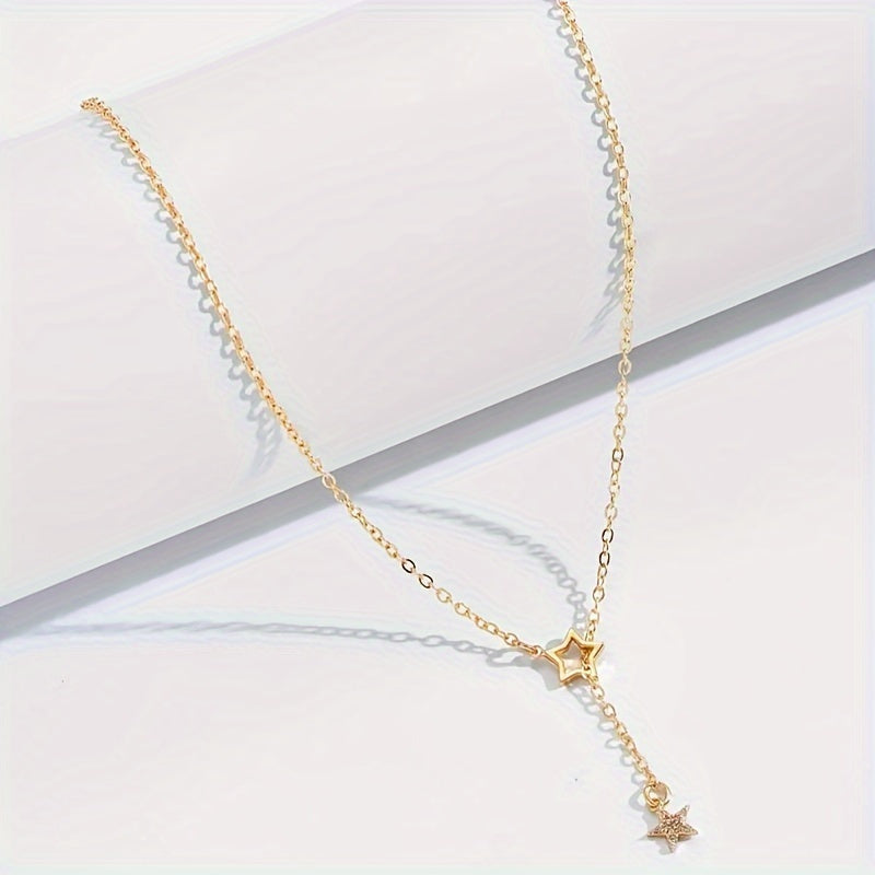 Elegant Y Necklace with Star Pendant   Golden Tone Iron  Perfect for Daily Wear & Special Occasions  Ideal Birthday or Holiday Gift