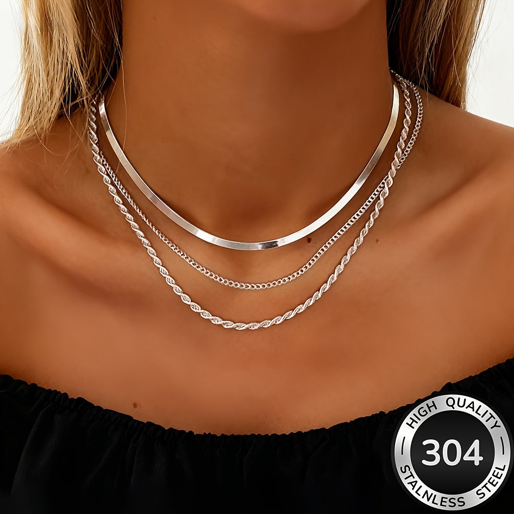 AIVEO Women's Stainless Steel KC Golden Plated Interlocking Layered Necklace   Multi Layered Stackable Chains  Anti Tarnish Durable Jewelry for Daily Wear & Parties  Elegant Gift for Christmas  Birthdays  (European Style Golden Jewelry