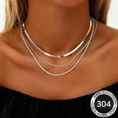 AIVEO Women's Stainless Steel KC Golden Plated Interlocking Layered Necklace   Multi Layered Stackable Chains  Anti Tarnish Durable Jewelry for Daily Wear & Parties  Elegant Gift for Christmas  Birthdays  (European Style Golden Jewelry