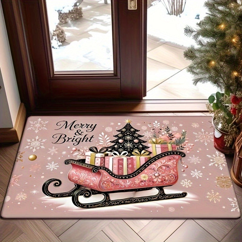 1Pc Christmas Pink Sleigh Doormat Merry & Bright Living