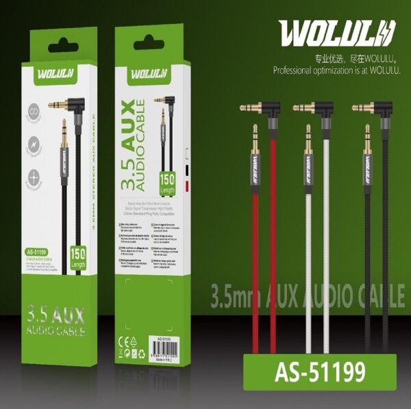 Wolulu AS-51199 90? Angle Auxiliary Cable 1.2m