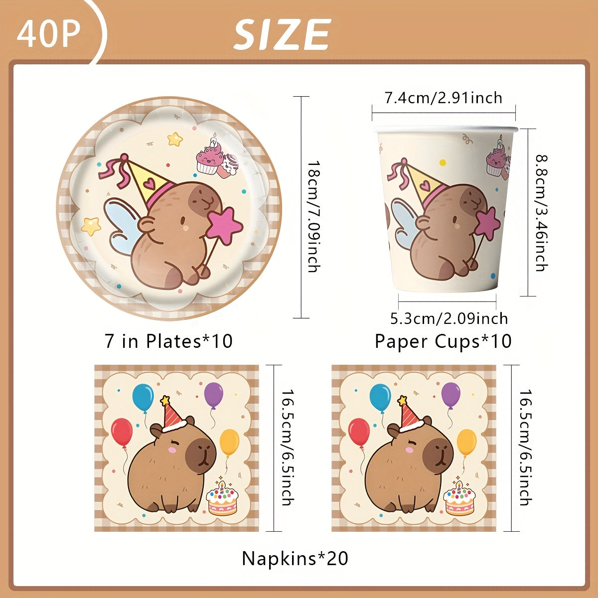 40/41/51/60pcs Capybara Party Supplies Set Disposable Tableware  Paper Plates  Napkins  Cups  Tablecloth  Forks for Birthday Celebrations for Halloween  Christmas Event & Party Supplies Halloween&Christmas