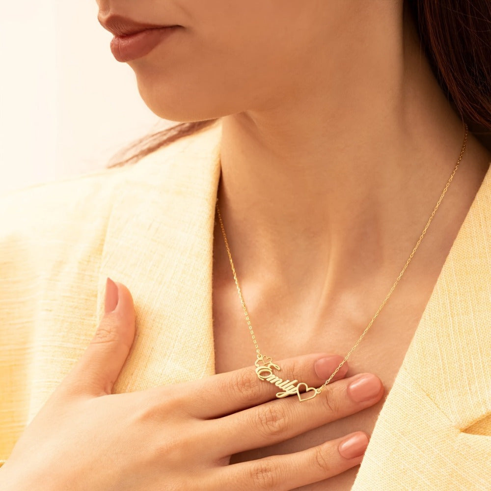 Custom Heart and Name Necklace  Elegant 18K Golden plated Plated 201 Stainless Steel Pendant Durable  Waterproof  Personalized Name Tag  Ideal Gift for Valentine's Day  Mother's Day  Father's Day  Birthdays  and Special Occasions  for Teenager