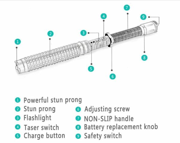 FA-HY-X10 Rechargeable Stun Gun Telescopic Baton Stick Cree LED Flashlight