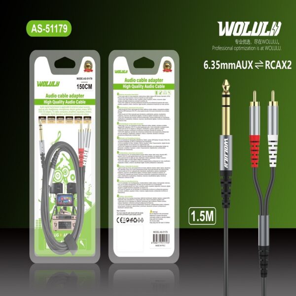 Wolulu AS-51179 6.35m To Dual Lotus Head Cable 1.5m