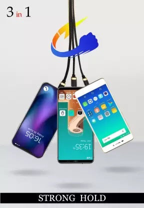 Treqa CA-830 3 in 1 Cable 3.1A Type C, V8 And Lightning To USB