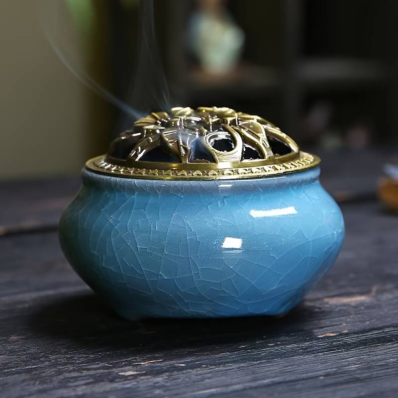 Incense Burner Model Ice Crack Censer Sky Blue Light Blue
