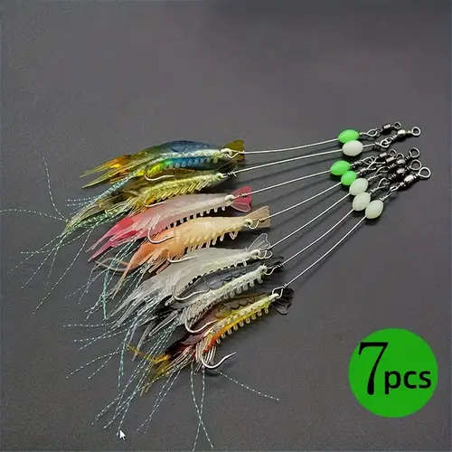 7pcs Luminous Shrimp Soft Lure Glow in the Dark Fishing Lure with Hooks Swivels 8cm 3.15inch 5g