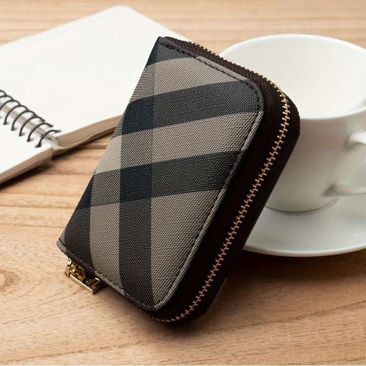 1pc Vintage Plaid Zipper Coin Purse Credit Card Holder