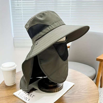 1pc Outdoor Sun Hat with Wide Brim UV Protection Neck Cover for Cycling Fishing Hiking Knitte