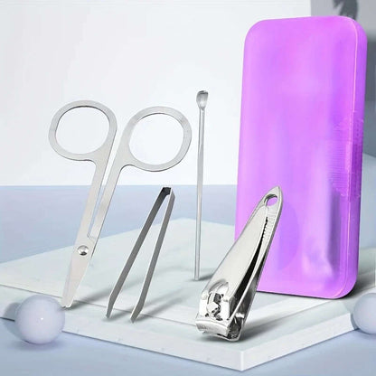 4pcs Professional Nail Clipper Set Stainless Steel Straight Blade Modern Style Unscented Includes Clippers Cuticle Trimmers Files with Storage Case for Home or Salon Use