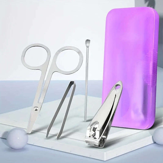 4pcs Professional Nail Clipper Set Stainless Steel Straight Blade Modern Style Unscented Includes Clippers Cuticle Trimmers Files with Storage Case for Home or Salon Use