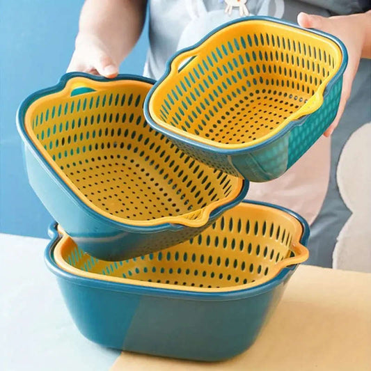 6 Piece Plastic Colander Set Double-Layer Drain Basket Reusable Kitchen