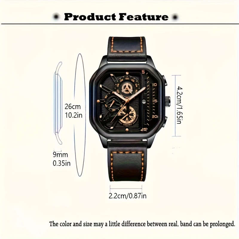 3pcs Men's Watch Sets Fashion Sports Square