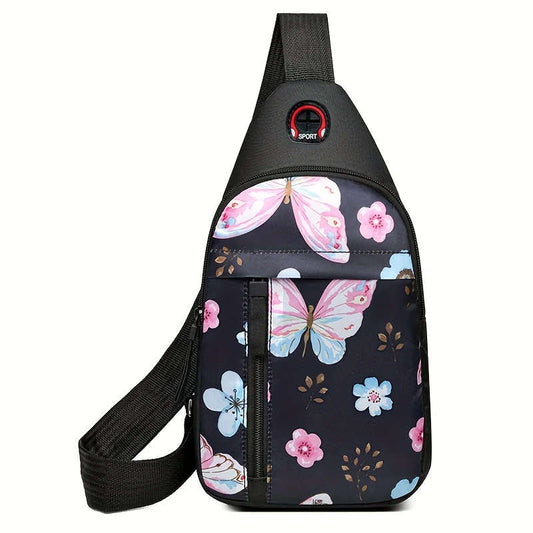 1pc Floral Print Womens Crossbody Sling Bag Versatile Nylon Chest Pack