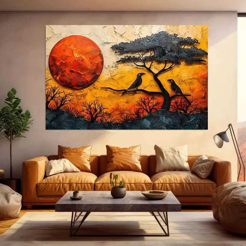1pc Frameless Modern Abstract African Tree Bird Canvas Wall Art 80x120cm