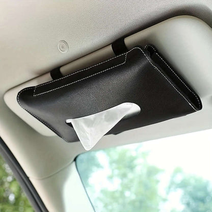 1pc Black PU Leather Car Visor Tissue Holder