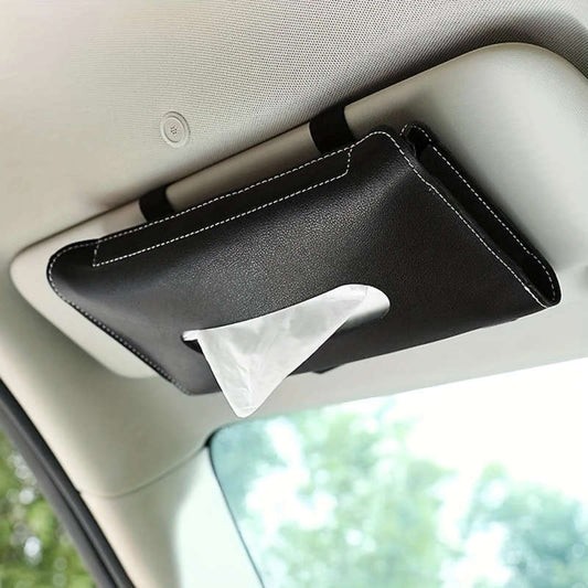 1pc Black PU Leather Car Visor Tissue Holder