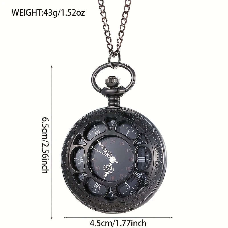 1pc Exquisite Hollow Pocket Watch Black Roman Dial Necklace Pendant Watch Color sent randomly1pc 精美镂空怀表黑色罗马表盘项链吊坠手表颜色随机发送