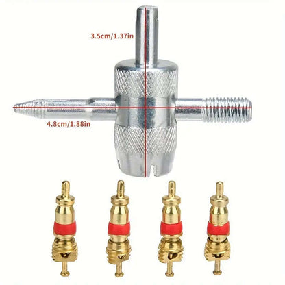 5pcs set Universal Tire Valve Repair Tool Set with 4 Copper Valve Cores Durable