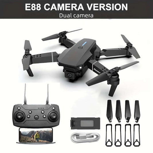 1pc E88 Dual Camera Drone with Optical Flow Foldable Remote Control Quadcopter for Beginners 5-Minut
