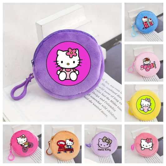 1pc Sanrio Hello Kitty Coin Pouch Round Zippered Purse Cute Plush Wallet