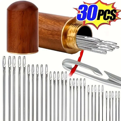 30pcs Self-Threading Needles Set Stainless Steel Automatic Threader