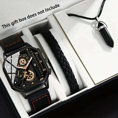 3pcs Men's Watch Sets Fashion Sports Square