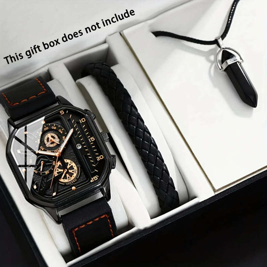 3pcs Men's Watch Sets Fashion Sports Square