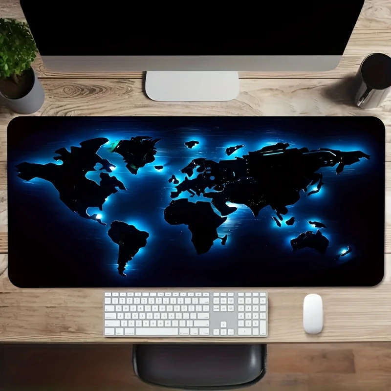 1pc 30x70cm Blue Glow-in-the-Dark World Map Mouse Pad